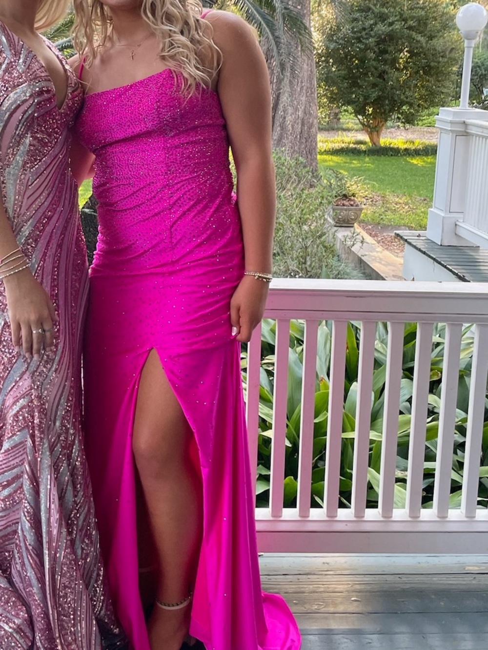 Fuchsia One-Shoulder Prom Gown with High Slit